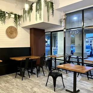 tables and chairs in a restaurant