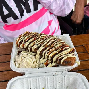 Chef's Special of the day - Fish (marlin) Katsu with wasabi aioli sauce.