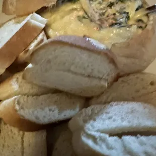 Artichoke and spinach bread bowl.