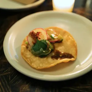 Hamachi crudo on a tostada. Tostada was delicious!