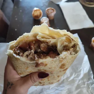 Bean cheese and carnitas burrito
