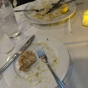 What's left of the split chicken picatta (two chicken breasts made this split super easy.)