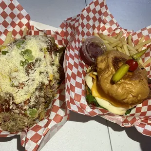 Tito's loaded fries and LatinAmerican burger