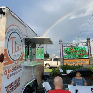 a rainbow in the sky