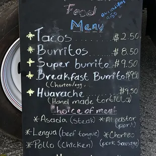 a menu on a chalkboard