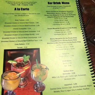 a menu for a drink