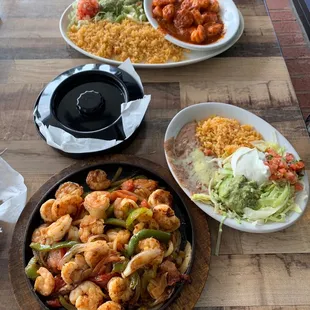 saucy shrimp with diablo sauce and Shrimp Fajita