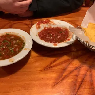 Spicy salsa (left) regular salsa (right)
