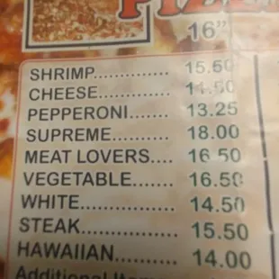 Veggie pizza was 23.00