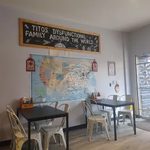 A few tables and a map of the US to pin where you are from