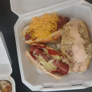 Pizza Dog, Reuben Dog and Sloppy Dog