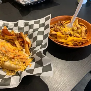 Bacon cheese fries two dogs