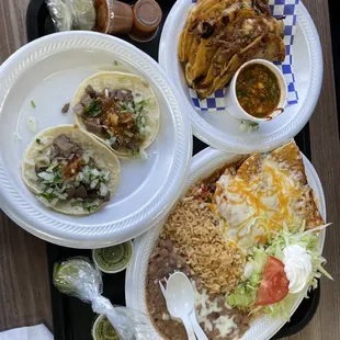 enchiladas, birria quesatacos, lengua tacos