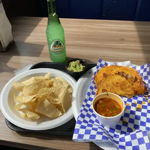 Birria tacos with chips and guacamole