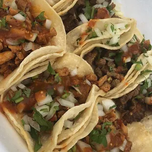 Steak, chicken and lengua tacos