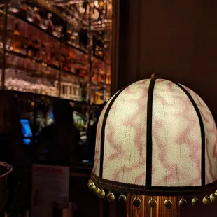 a table with a lamp on it