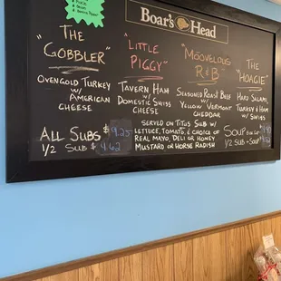 Sandwich menu