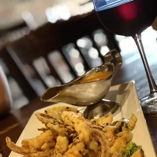 Calamari and Moscato wine