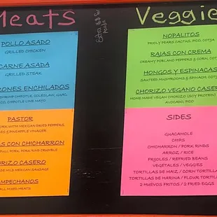 Choices of meat or veggies