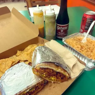 Torta with the chorizo vegano and a side of rice