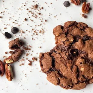 a chocolate chip cookie on a plate