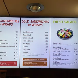 a menu for sandwiches and wraps