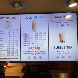a menu for drinks