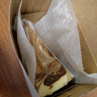 Chocolate and vanilla marbled cheesecake.