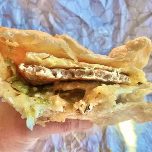 Frybread Breakfast w/Sausage, Green Chili Diced