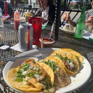 Chile Rellenos taco, fish taco, lengua taco