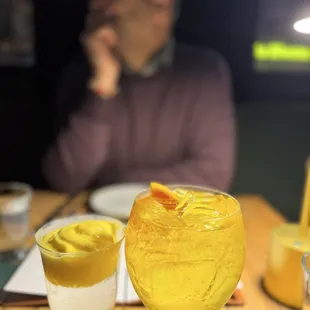 Cocktails! The one on the left had mango lassi mixed in!