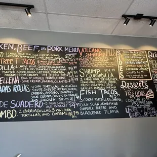 a menu on the wall