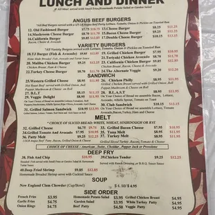 Lunch and dinner menu
