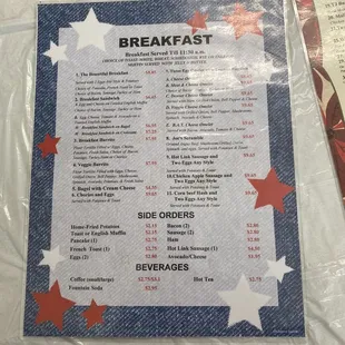 Breakfast menu