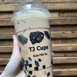 TJ signature Milk Tea w/vanilla ice-cream &amp; locally made boba! Taste fresh &amp; chewy boba with strong Assam black tea