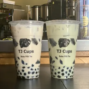 Jasmine green milk tea &amp; honeydew green milk tea with locally made boba ...excellent