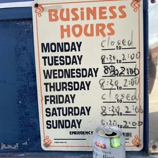 Business hours posted on truck