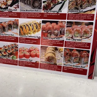 Sushi menu