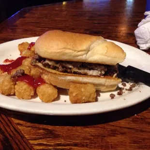 Italian cheese sandwich with tots