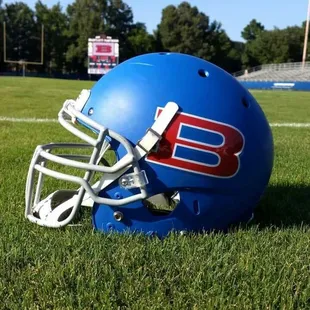 a football helmet on the field