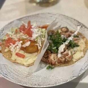 Tacos de camarón con queso y pulpo con queso, muy buenos recomendables tipo La Paz BC