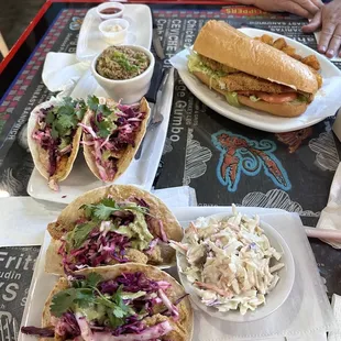 Shrimp tacos, Catfish poboy, Oyster tacos - yum!