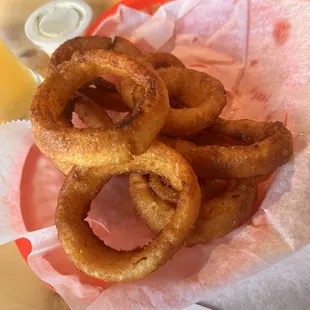 a basket of onion rings