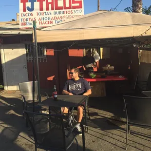 They serve tacos outside on Saturdays