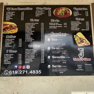 Updated price menu