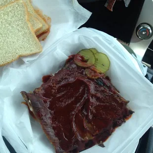 Half rack of ribs w/hot BBQ sauce