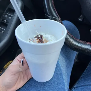 Ordered 2 shakes and this is literally all they gave me also waited almost an hour after they said 20min.