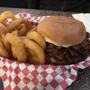 Bacon Hamburger &amp; Onion Rings