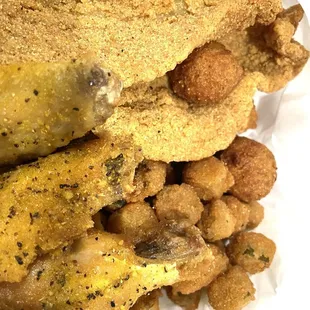 Fish, lemon pepper wings and fried okra