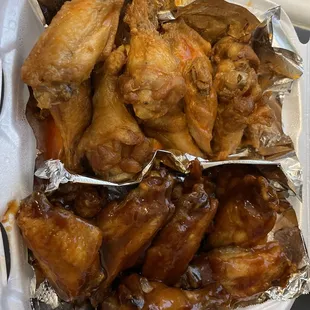 Wings half honey bbq and half mild